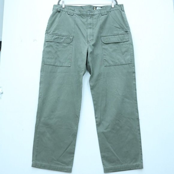 Eddie Bauer 100% Cotton Field Pants Size 40 Tall Canvas Army Green Mens - Picture 1 of 9